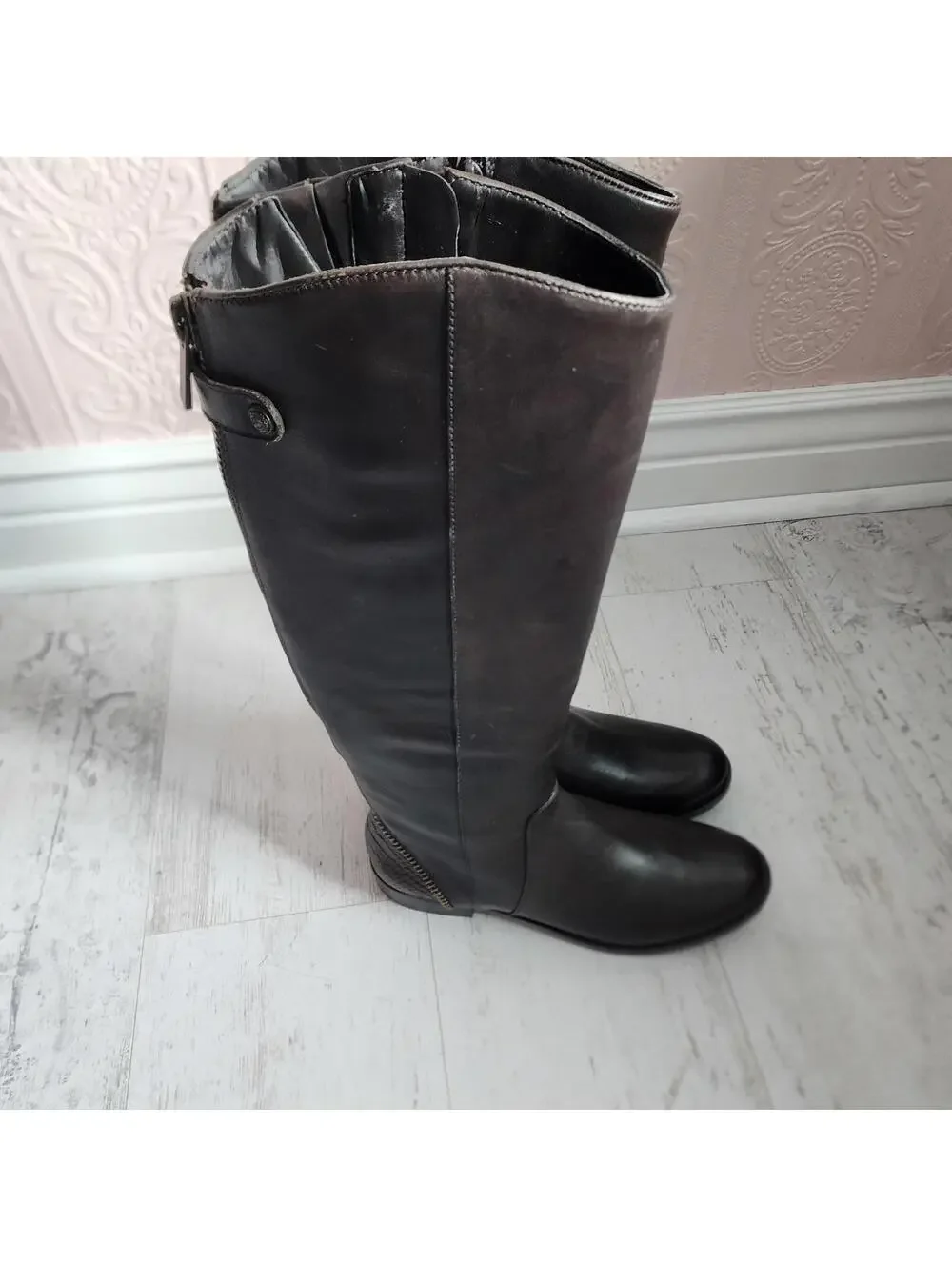 New Arturo Chiang Falicity Zipper Back Snake Heel Tall Riding Boot 9 Dark Brown